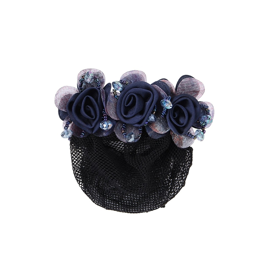 Bun Snood Flower Faux Crystal Hollow Out Elastic Anti-slip Bun Net Snood Gift Mom Hair Clip Image 1