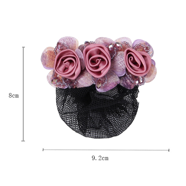 Bun Snood Flower Faux Crystal Hollow Out Elastic Anti-slip Bun Net Snood Gift Mom Hair Clip Image 11