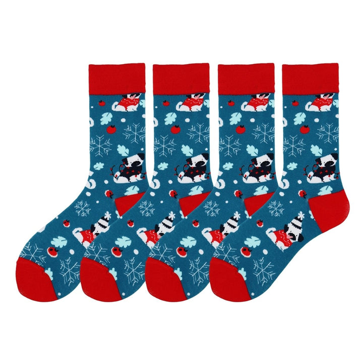 2 Pairs Christmas Socks Mid-tube Socks Colorful Print Santa Snowman Pattern Soft Warm Anti-slip Unisex Elastic Image 3