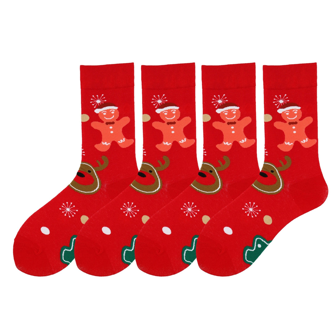 2 Pairs Christmas Socks Mid-tube Socks Colorful Print Santa Snowman Pattern Soft Warm Anti-slip Unisex Elastic Image 4