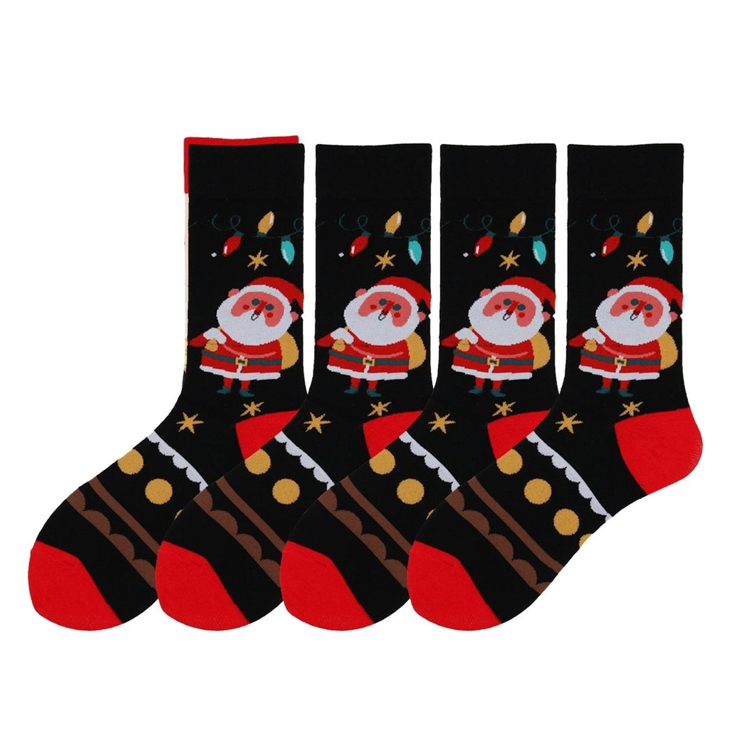 2 Pairs Christmas Socks Mid-tube Socks Colorful Print Santa Snowman Pattern Soft Warm Anti-slip Unisex Elastic Image 6