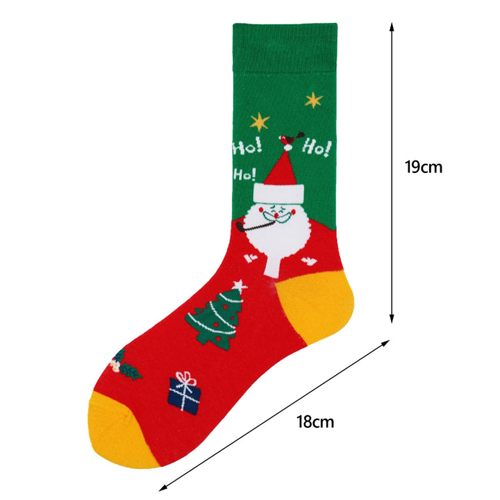 2 Pairs Christmas Socks Mid-tube Socks Colorful Print Santa Snowman Pattern Soft Warm Anti-slip Unisex Elastic Image 10