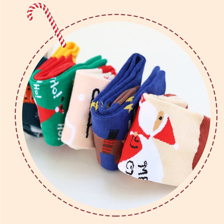 2 Pairs Christmas Socks Mid-tube Socks Colorful Print Santa Snowman Pattern Soft Warm Anti-slip Unisex Elastic Image 12