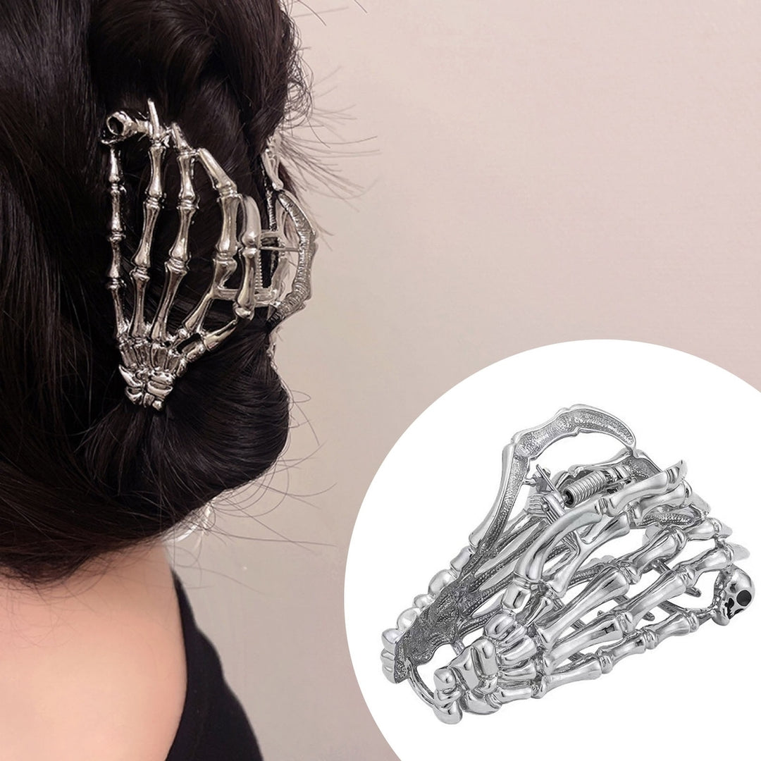 Women Hair Gripper Halloween Style Skeleton Hand Skull Electroplated Anti-slip Strong Claw Stainless Image 1