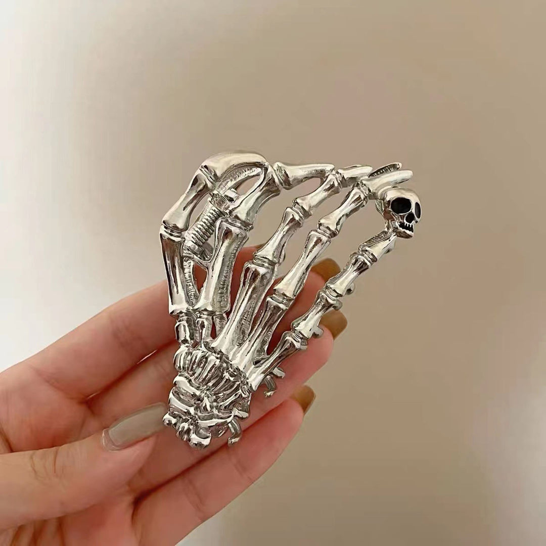 Women Hair Gripper Halloween Style Skeleton Hand Skull Electroplated Anti-slip Strong Claw Stainless Image 7