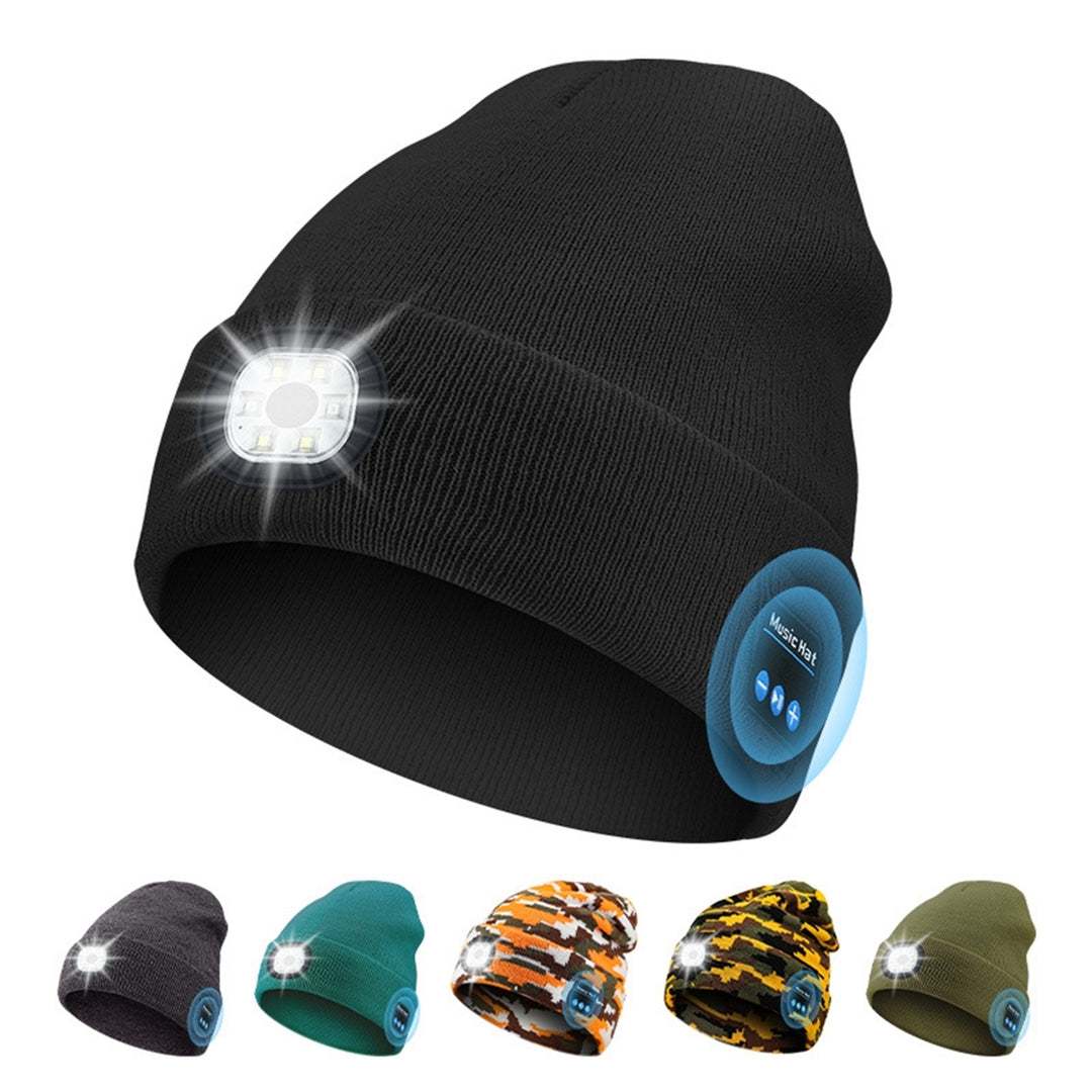 Bluetooth-compatible LED Hat Winter Warm Cap Knitted Elastic Soft Fabric Rechargeable High Image 1