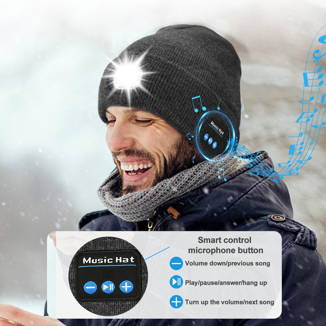 Bluetooth-compatible LED Hat Winter Warm Cap Knitted Elastic Soft Fabric Rechargeable High Image 4