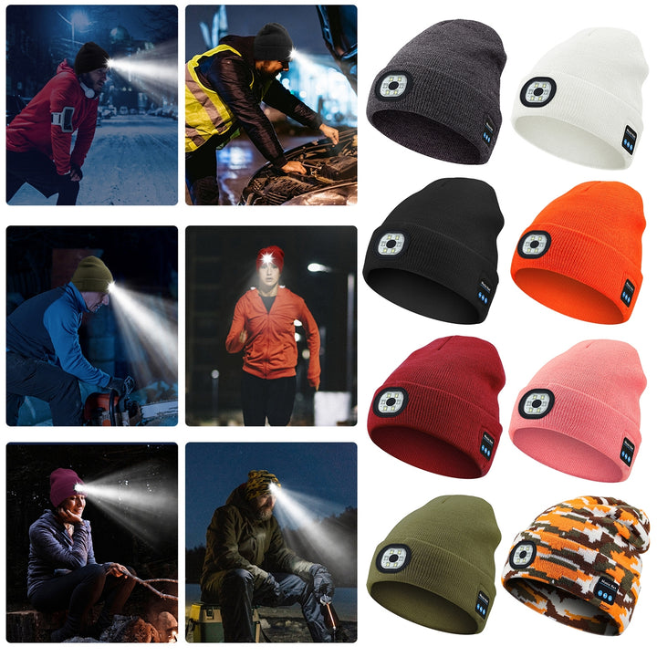 Bluetooth-compatible LED Hat Winter Warm Cap Knitted Elastic Soft Fabric Rechargeable High Image 6