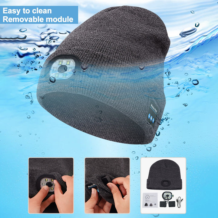 Bluetooth-compatible LED Hat Winter Warm Cap Knitted Elastic Soft Fabric Rechargeable High Image 7