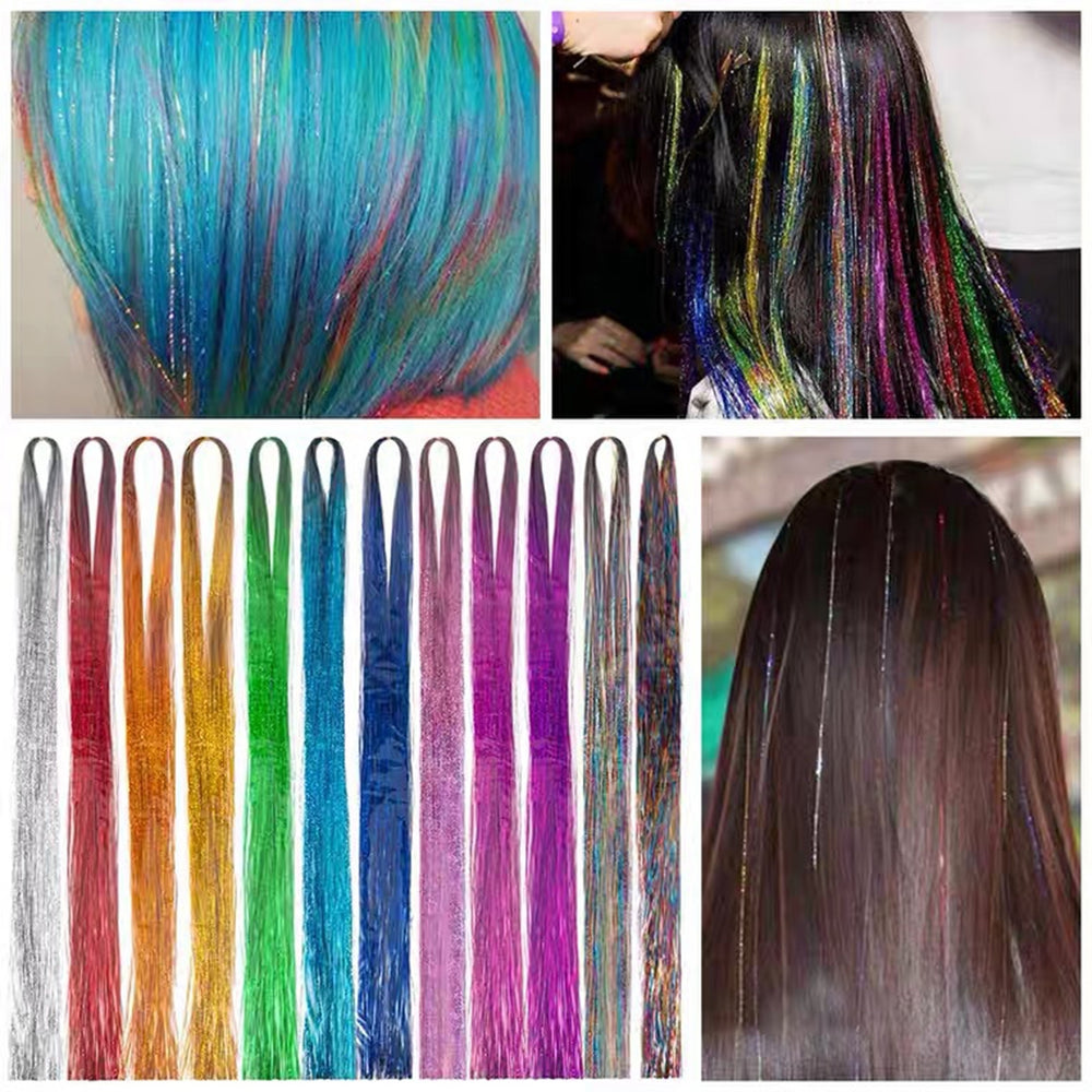 Hair Tinsel Hair Strands Hair Extensions Sparkling Shiny Hair Pieces Christmas Cosplay Party Halloween Pliers Crochet Image 2