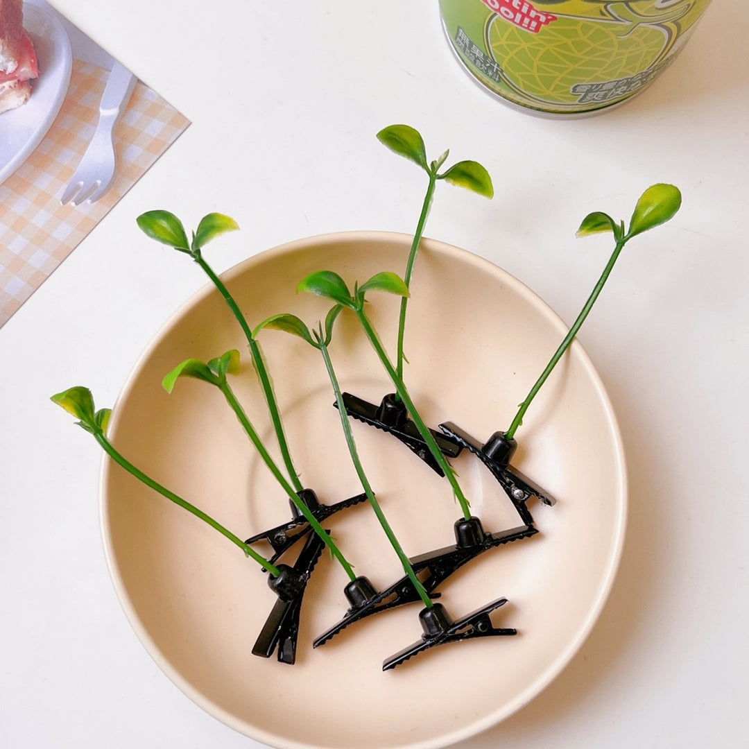 100 Pcs Bean Sprout Hair Clips Plant Hairpins Anti-slip Fake Leaf Funny Shape Long Green Sprout Image 4