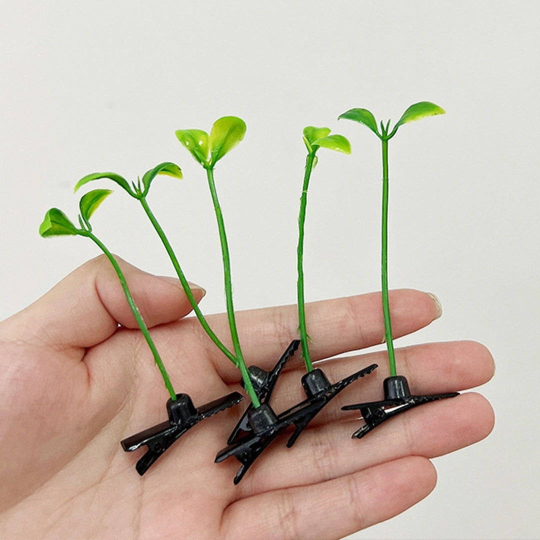 100 Pcs Bean Sprout Hair Clips Plant Hairpins Anti-slip Fake Leaf Funny Shape Long Green Sprout Image 12