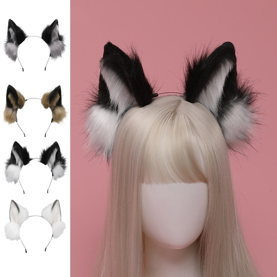 Headband Furry Wolf Ear Cosplay Prop Head Decoration Elastic Anti-slip Contrast Color Unisex Halloween Party Masquerade Image 1