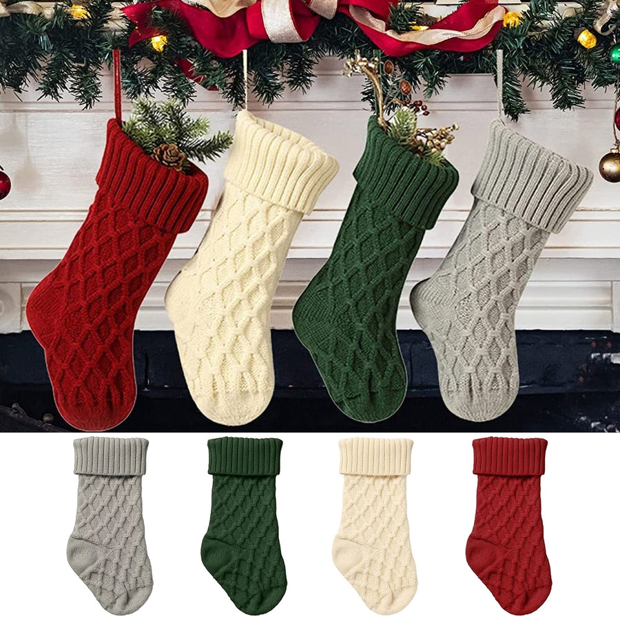 14 Inches Solid Color Christmas Fireplace Stockings Rhombic Texture Candy Gift Knitting Woolen Yarn Large Xmas Sock Image 1