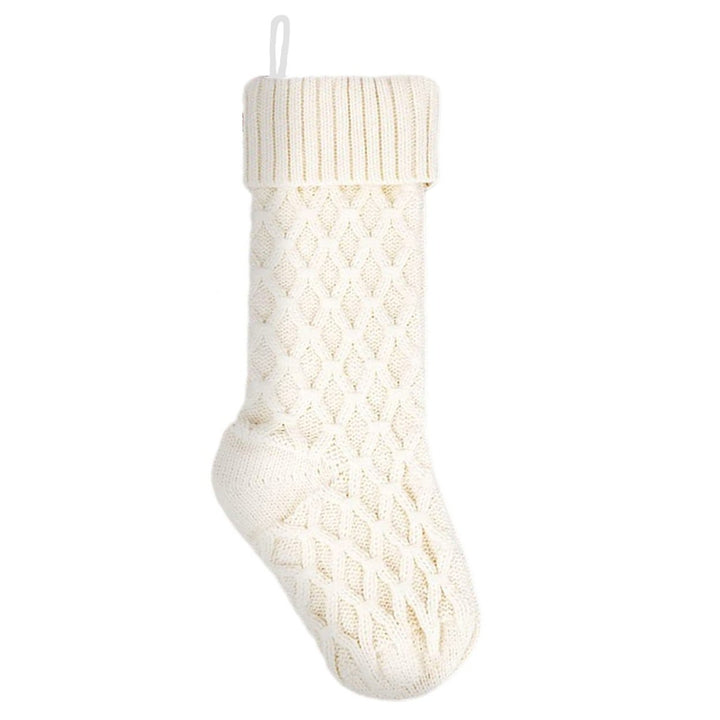 18 Inches Solid Color Christmas Stocking Large Size Rhombic Pattern Candy Gift Soft Woolen Yarn Knitting Sock Image 2