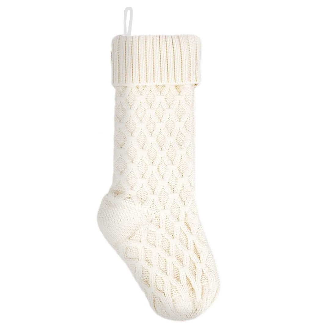 18 Inches Solid Color Christmas Stocking Large Size Rhombic Pattern Candy Gift Soft Woolen Yarn Knitting Sock Image 1