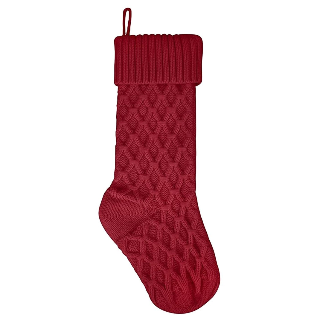 18 Inches Solid Color Christmas Stocking Large Size Rhombic Pattern Candy Gift Soft Woolen Yarn Knitting Sock Image 3