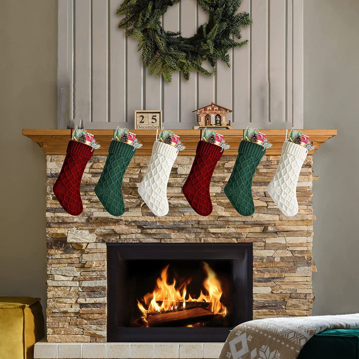 14 Inches Solid Color Christmas Fireplace Stockings Rhombic Texture Candy Gift Knitting Woolen Yarn Large Xmas Sock Image 6