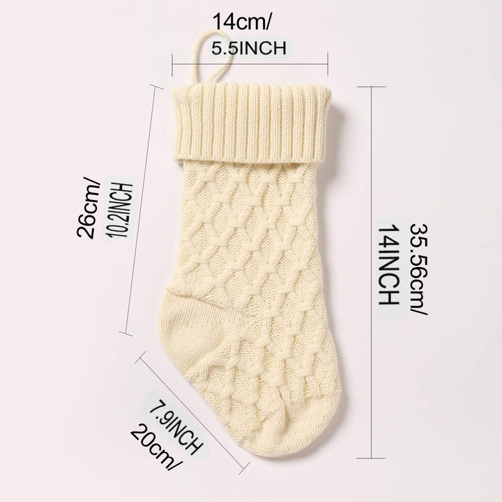 14 Inches Solid Color Christmas Fireplace Stockings Rhombic Texture Candy Gift Knitting Woolen Yarn Large Xmas Sock Image 10