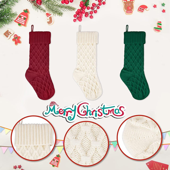 18 Inches Solid Color Christmas Stocking Large Size Rhombic Pattern Candy Gift Soft Woolen Yarn Knitting Sock Image 8