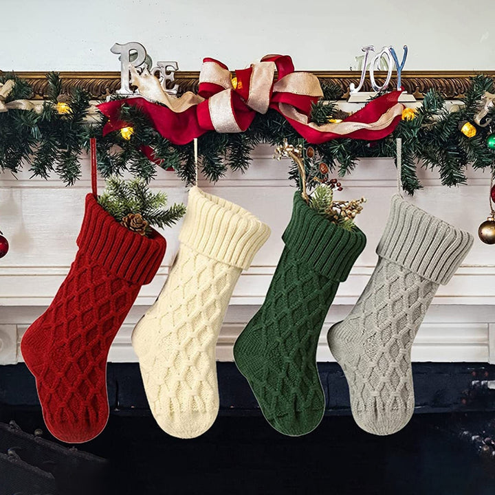 14 Inches Solid Color Christmas Fireplace Stockings Rhombic Texture Candy Gift Knitting Woolen Yarn Large Xmas Sock Image 11