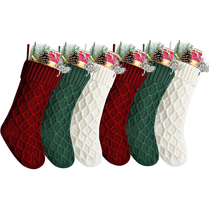 14 Inches Solid Color Christmas Fireplace Stockings Rhombic Texture Candy Gift Knitting Woolen Yarn Large Xmas Sock Image 12