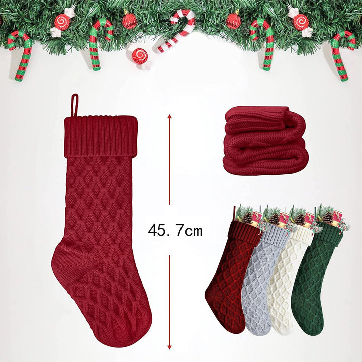 18 Inches Solid Color Christmas Stocking Large Size Rhombic Pattern Candy Gift Soft Woolen Yarn Knitting Sock Image 10