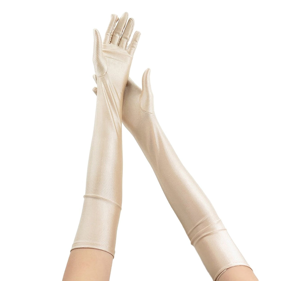1 Pair Gloves Solid Color Full Fingers Elastic Smooth Soft Breathable Elbow Length Bride Wedding Party Stage Show Image 1