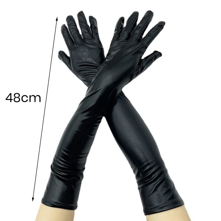 1 Pair Women Gloves Smooth Faux Leather Solid Color Full Fingers Elastic Elbow Length Night Club Cosplay Performance Image 12