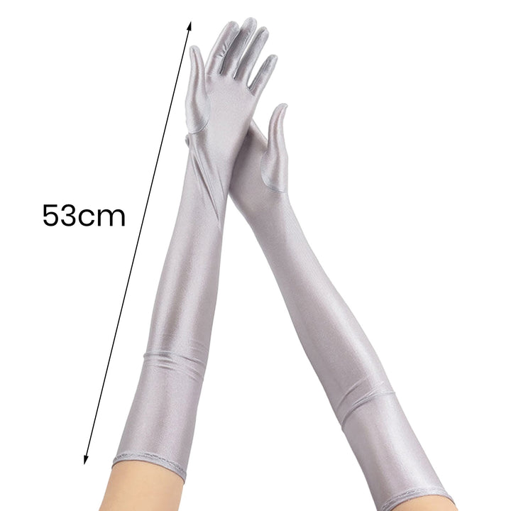 1 Pair Gloves Solid Color Full Fingers Elastic Smooth Soft Breathable Elbow Length Bride Wedding Party Stage Show Image 10