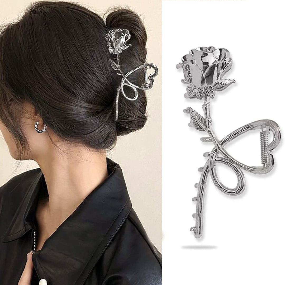 Retro Metal Heart Rose Flower Shape Hair Claw Large Bath Shower Back Head Hair Clip Women Shark Hair Claw Hair Image 1