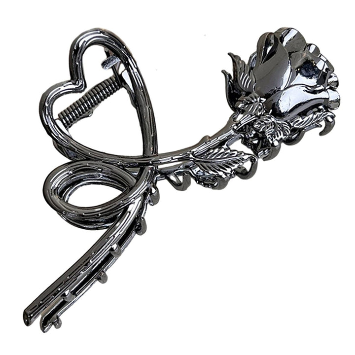 Retro Metal Heart Rose Flower Shape Hair Claw Large Bath Shower Back Head Hair Clip Women Shark Hair Claw Hair Image 1