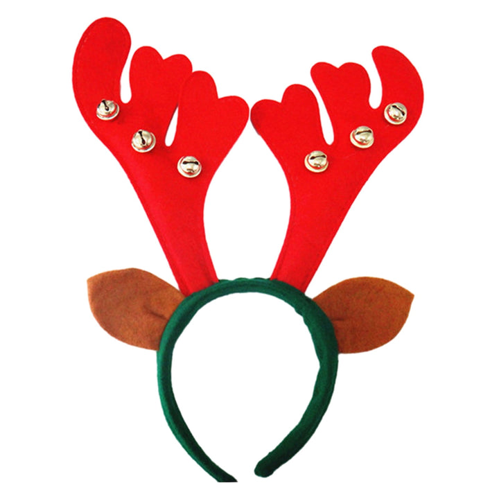 Christmas Headband Antler Shape Bell Snaowflake Sequin Feather Decor Elastic Anti-slip Year Image 2