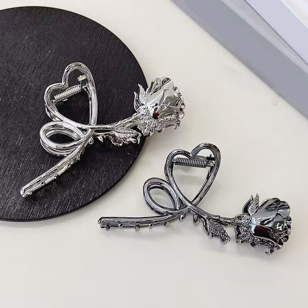 Retro Metal Heart Rose Flower Shape Hair Claw Large Bath Shower Back Head Hair Clip Women Shark Hair Claw Hair Image 9