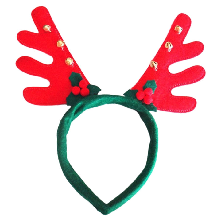 Christmas Headband Antler Shape Bell Snaowflake Sequin Feather Decor Elastic Anti-slip Year Image 3