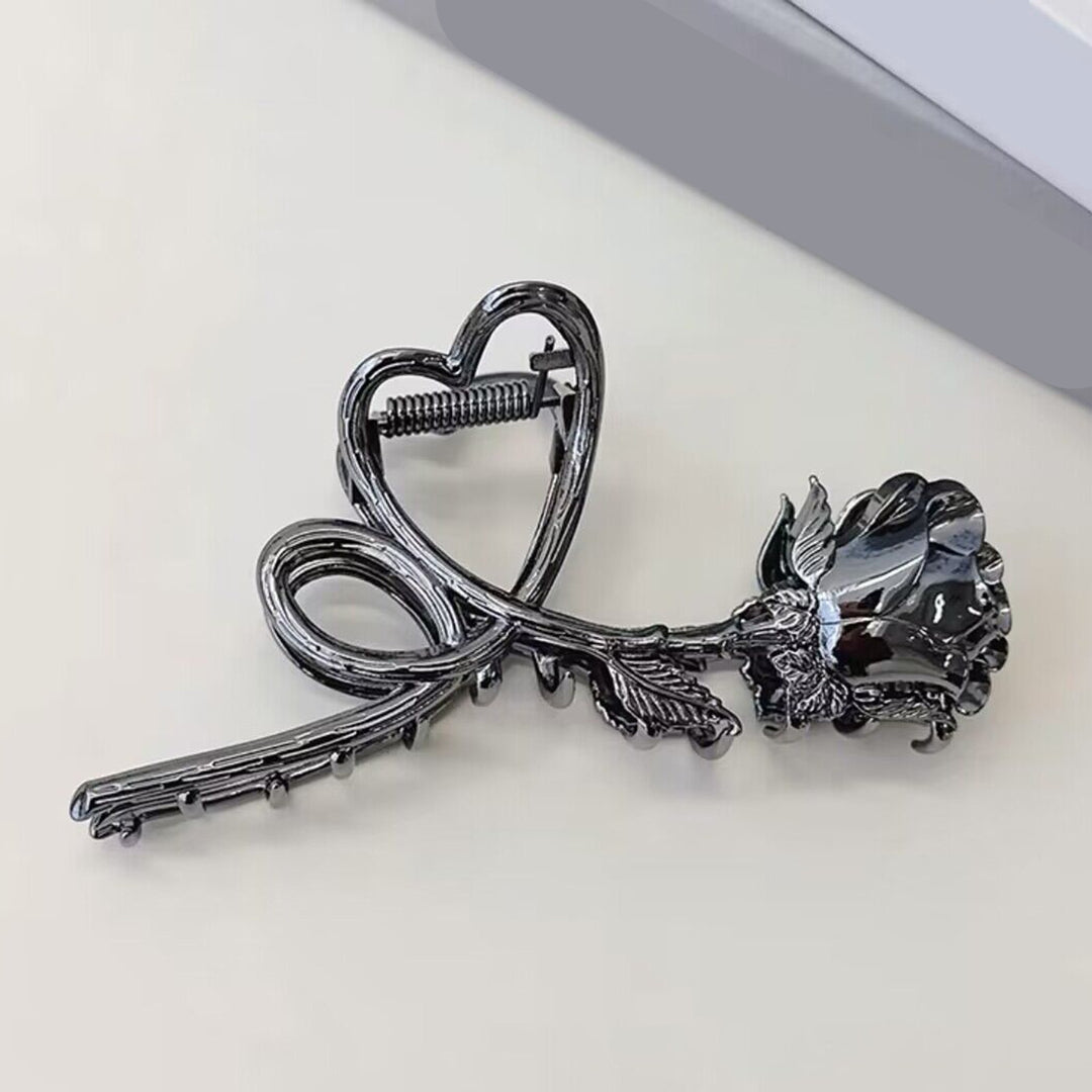 Retro Metal Heart Rose Flower Shape Hair Claw Large Bath Shower Back Head Hair Clip Women Shark Hair Claw Hair Image 10