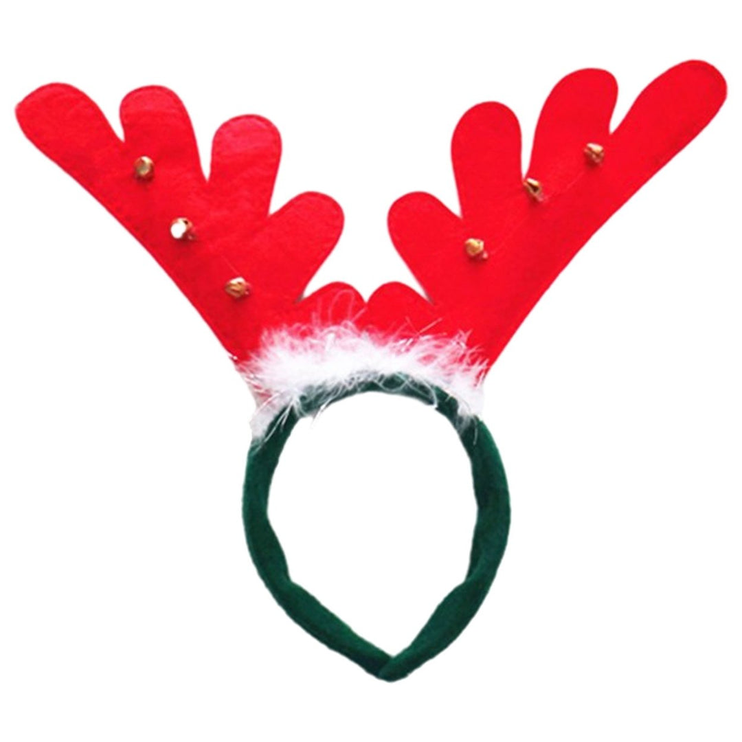 Christmas Headband Antler Shape Bell Snaowflake Sequin Feather Decor Elastic Anti-slip Year Image 4