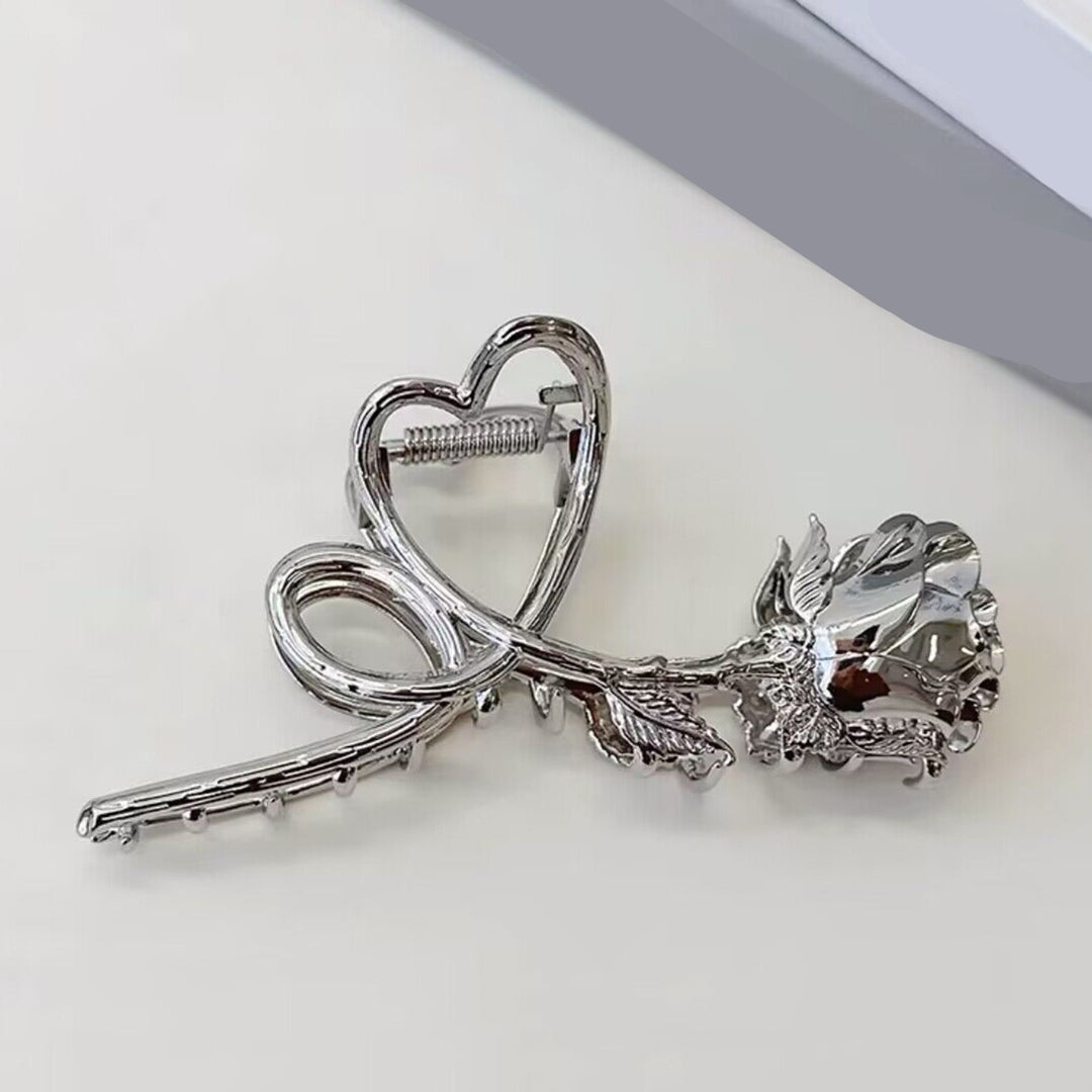 Retro Metal Heart Rose Flower Shape Hair Claw Large Bath Shower Back Head Hair Clip Women Shark Hair Claw Hair Image 11