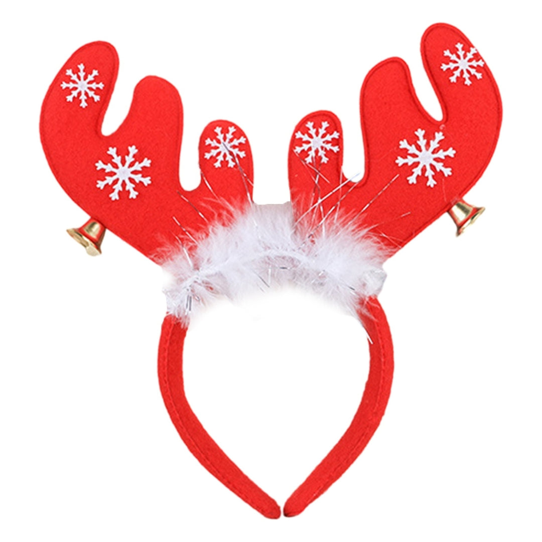 Christmas Headband Antler Shape Bell Snaowflake Sequin Feather Decor Elastic Anti-slip Year Image 4