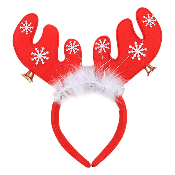 Christmas Headband Antler Shape Bell Snaowflake Sequin Feather Decor Elastic Anti-slip Year Image 4