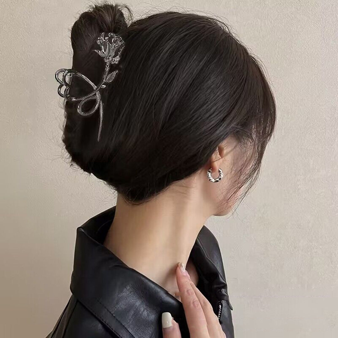 Retro Metal Heart Rose Flower Shape Hair Claw Large Bath Shower Back Head Hair Clip Women Shark Hair Claw Hair Image 12