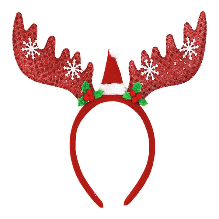 Christmas Headband Antler Shape Bell Snaowflake Sequin Feather Decor Elastic Anti-slip Year Image 7