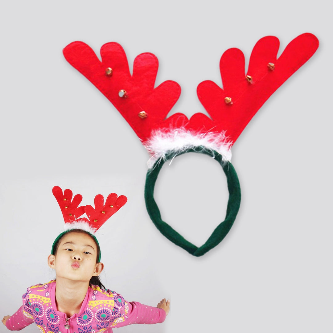 Christmas Headband Antler Shape Bell Snaowflake Sequin Feather Decor Elastic Anti-slip Year Image 8