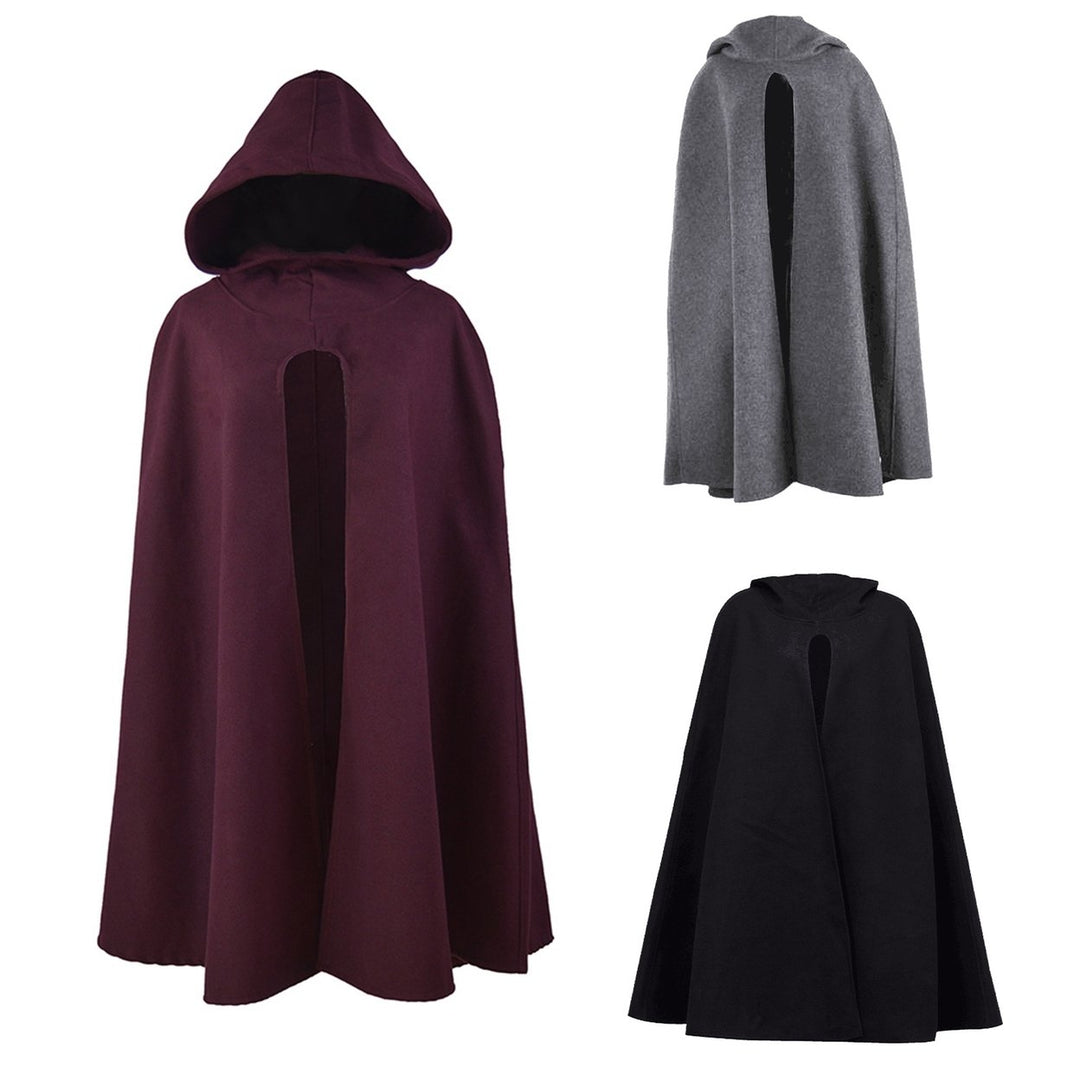 Women Winter Cape Hooded Loose Mid Length Thick Warm Solid Color Casual Sleeveless Keep Warm Wide Open Outdoor Cloak Image 1