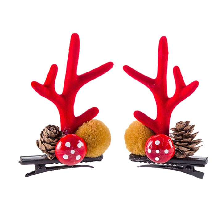 1 Pair Christmas Hair Clips Antler Shape Cherry Triangle Fork Pinecone Decor Girls Adult Hairpins Image 4