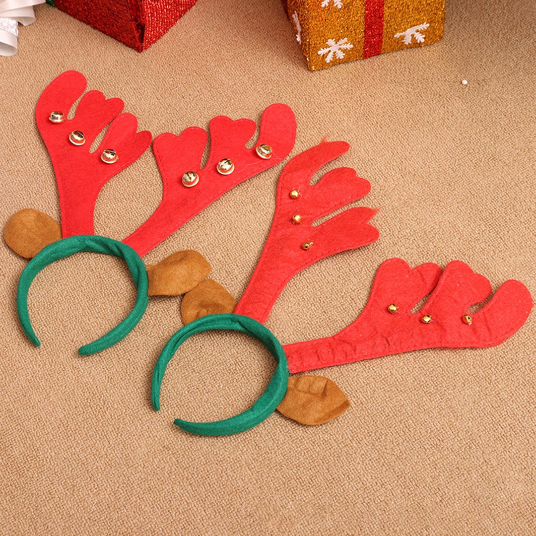 Christmas Headband Antler Shape Bell Snaowflake Sequin Feather Decor Elastic Anti-slip Year Image 9