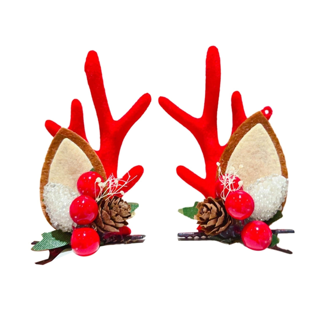 1 Pair Christmas Hair Clips Antler Shape Cherry Triangle Fork Pinecone Decor Girls Adult Hairpins Image 4