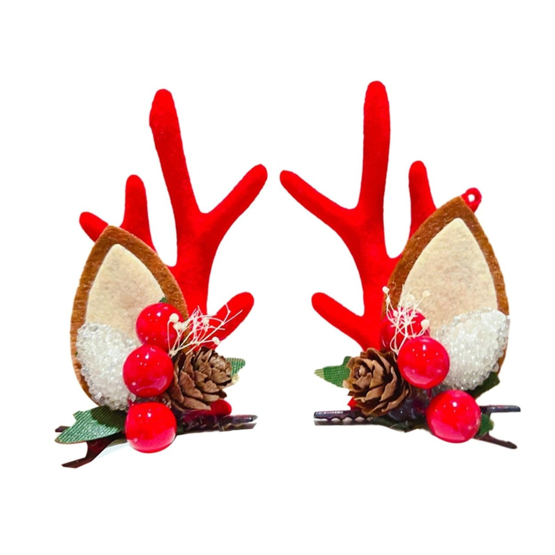 1 Pair Christmas Hair Clips Antler Shape Cherry Triangle Fork Pinecone Decor Girls Adult Hairpins Image 1