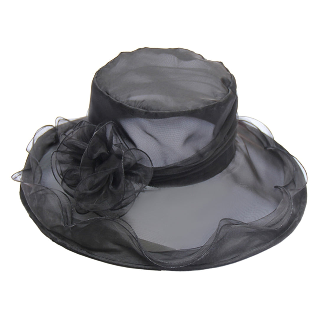 Ladies Organza Flower Hat Wide Brim Outdoor Beach Hat Foldable Sun Hat Retro Style Evening Party Image 2