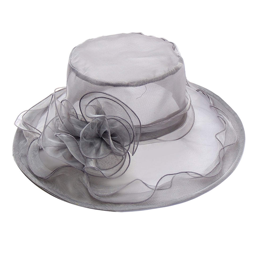 Ladies Organza Flower Hat Wide Brim Outdoor Beach Hat Foldable Sun Hat Retro Style Evening Party Image 3